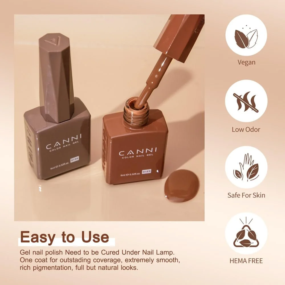 Гель-лак CANNI Набір 24 шт. Nude Brown Glitter Gold Red з таблицею кольорів, фото №4