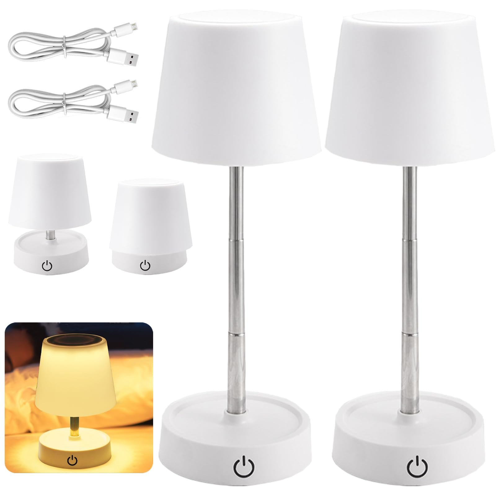 Настільна лампа LED акумуляторна USB телескопічна сенсорна 2 шт. Біла (A), фото №1