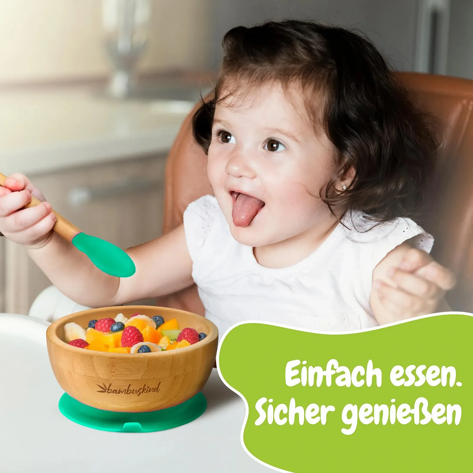 Дитяча миска з присоскою bambuskind, зелена, фото №6