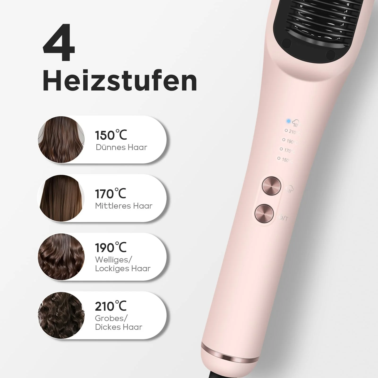 Паровая щетка-выпрямитель PARWIN PRO BEAUTY Pro Steam 3-в-1 LED Pink, фото №5 Паровая щетка-выпрямитель PARWIN PRO BEAUTY Pro Steam 3-в-1 LED Pink, фото №5
