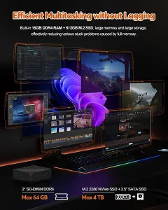 Мини ПК NiPoGi AM06 PRO / AMD Ryzen 5 5620U / RAM 16GB / SSD 512GB / 3 x HDMI / 2 x LAN / Wi-Fi 5 / Bluetooth 4.2 / Windows 11 / Черный synthetic.ua - Фото 1