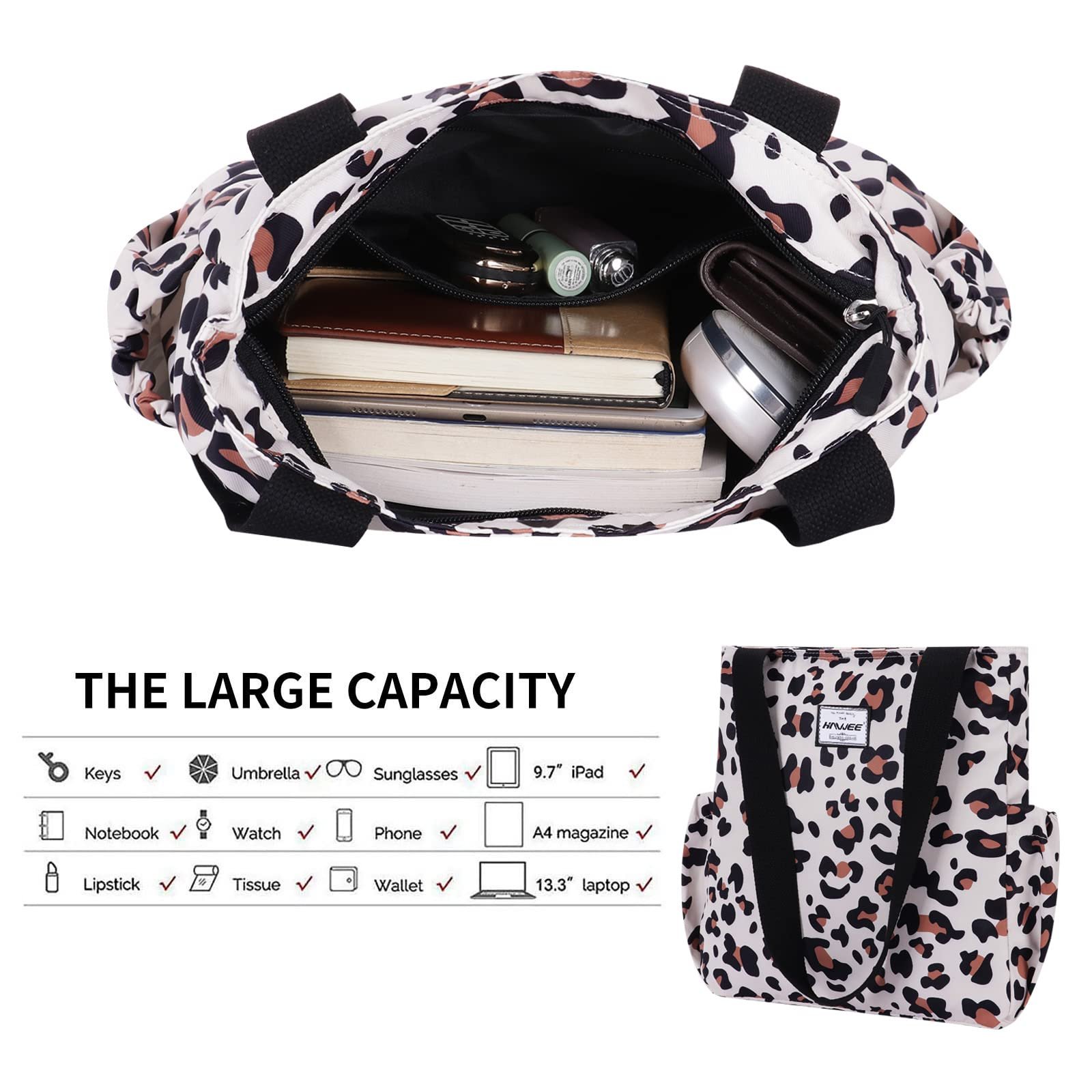 Сумка Hawee Fashion жіноча з блискавкою, велика господарська, водонепроникна, з леопардовим візерунком, фото №4