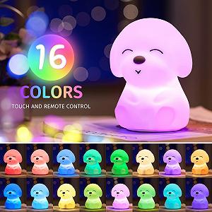 One Fire Kawaii Детский ночник, 16 цветов, Ночной светильник, Дистанционное управление, Ночник для кормления, Диммируемый, Прикроватная лампа, Детский, Аккумулятор 1200 mAh, Портативный, Силиконовая игрушка в форме собаки synthetic.ua - Фото 1