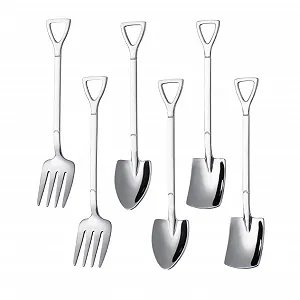 Ложка JZK из нержавеющей стали, набор 6 шт, десертные столовые приборы, смешная ложка для торта и мороженого, смешная ложка для чая и кофе - Фото 1