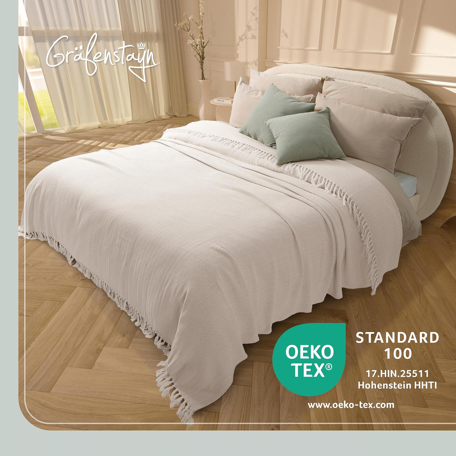 Покривало Gr"."fenstayn Premium з бахромою, XXL, 100% бавовна, 220 x 240 см, візерунок "ялинка", літня Плед, бавовняна Плед як накидка на ліжко, накидка на диван, Плед для дивана, кремовий, фото №2 Покривало Gr"."fenstayn Premium з бахромою, XXL, 100% бавовна, 220 x 240 см, візерунок "ялинка", літня Плед, бавовняна Плед як накидка на ліжко, накидка на диван, Плед для дивана, кремовий, фото №2