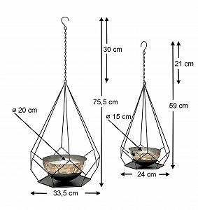 Підвісний кошик DanDiBo Набір 2 шт. металевий з горщиками 6 кутів Чорний synthetic.ua - Фото 1