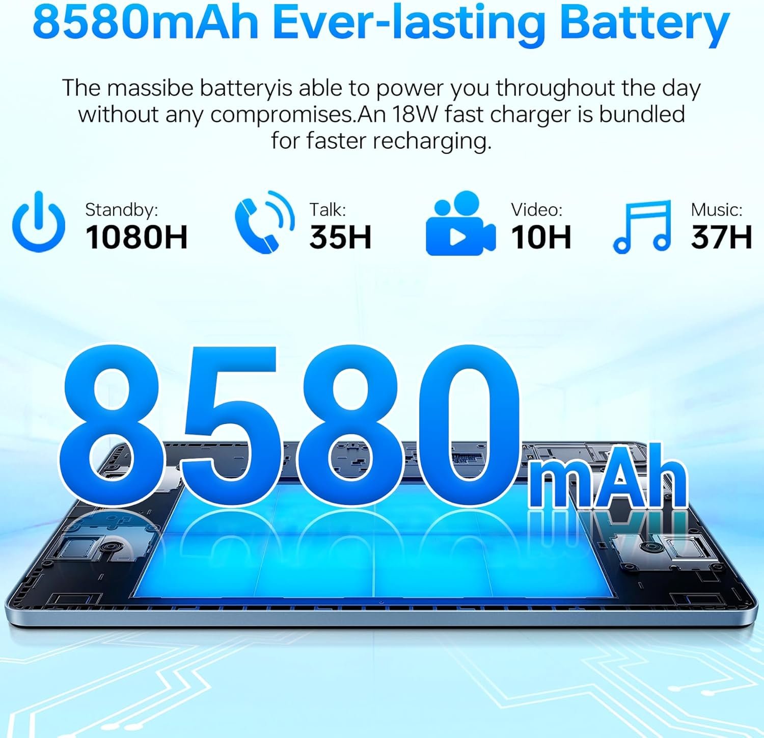 Планшет 12" 2.4K OUKITEL OT5S 6+18/256Gb 4G 2-SIM 8 ядер Android 14 8250 mAh Голубой, фото №5