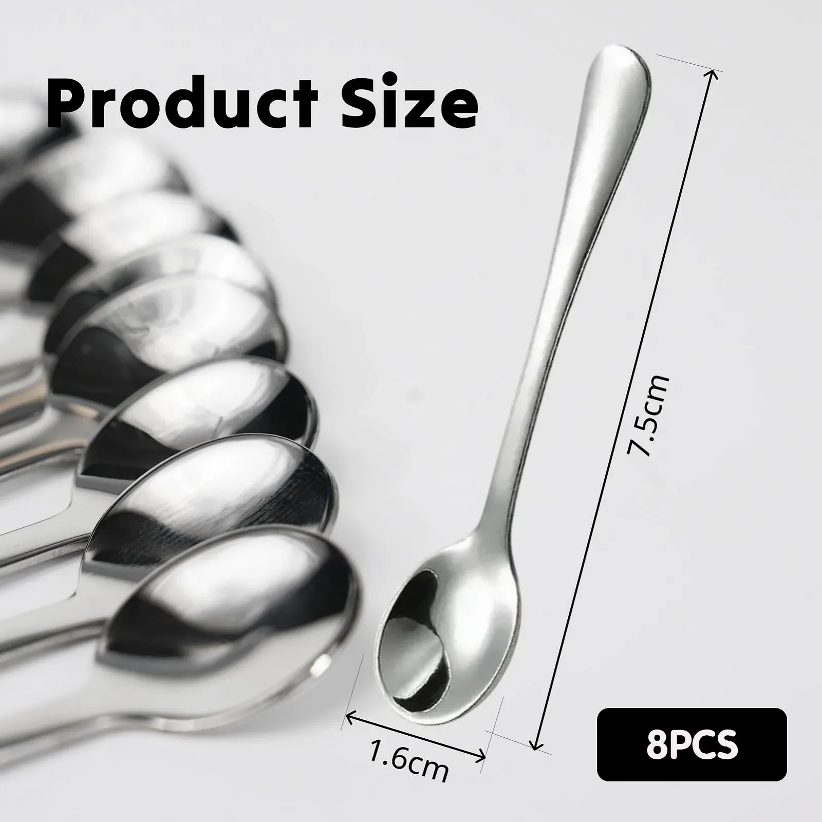 Набір з 8 Мініатюрних ложок з нержавіючої сталі для банок зі спеціями, 7.5 см, Маленькі, фото №2