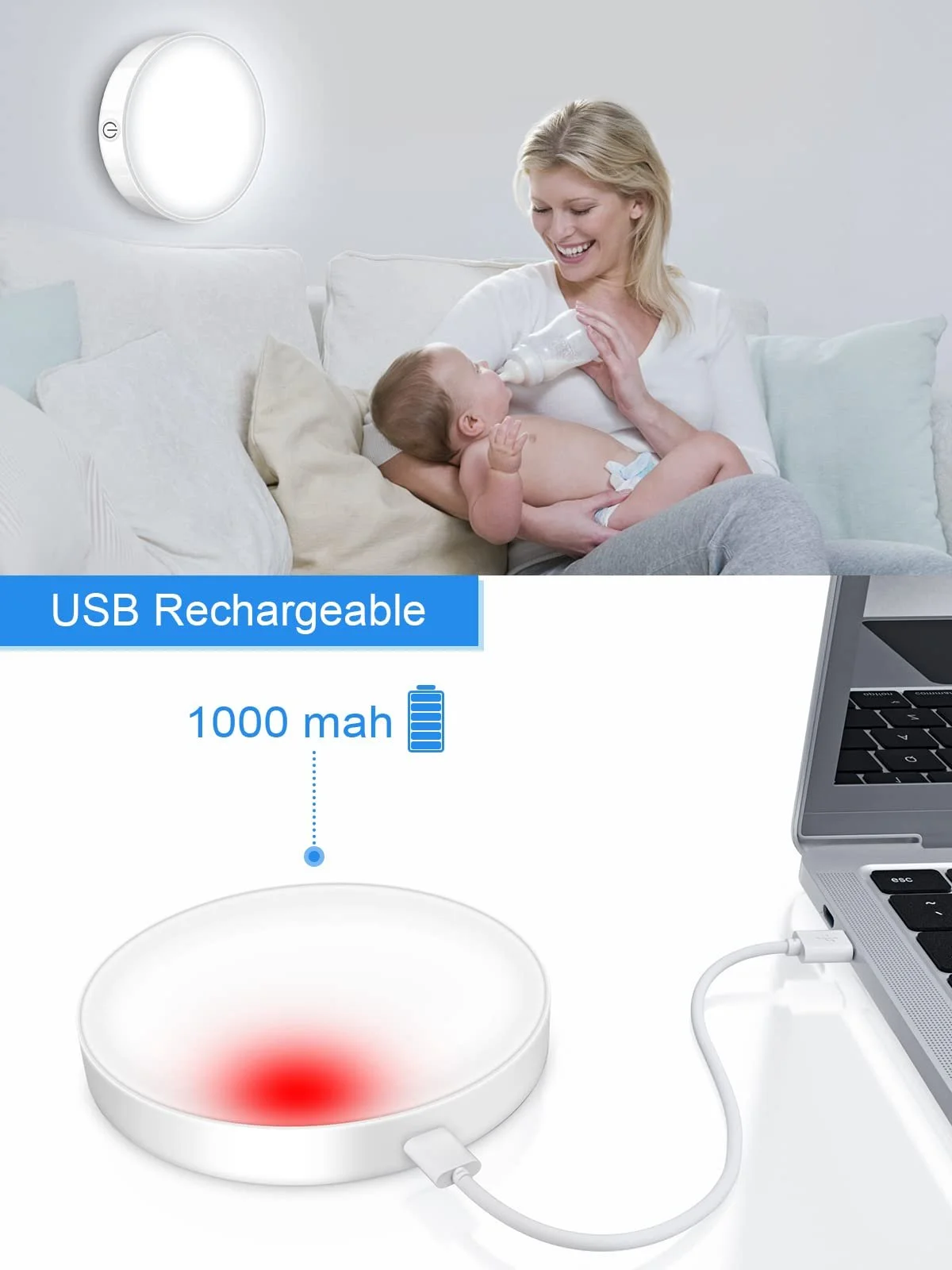 Світильник WILLED Dimmable 3000K Touch Lights, батарейка, сенсорна лампа, акумулятор, магнітна для шафи, кухні, спальні (упаковка з 2 штук), фото №5