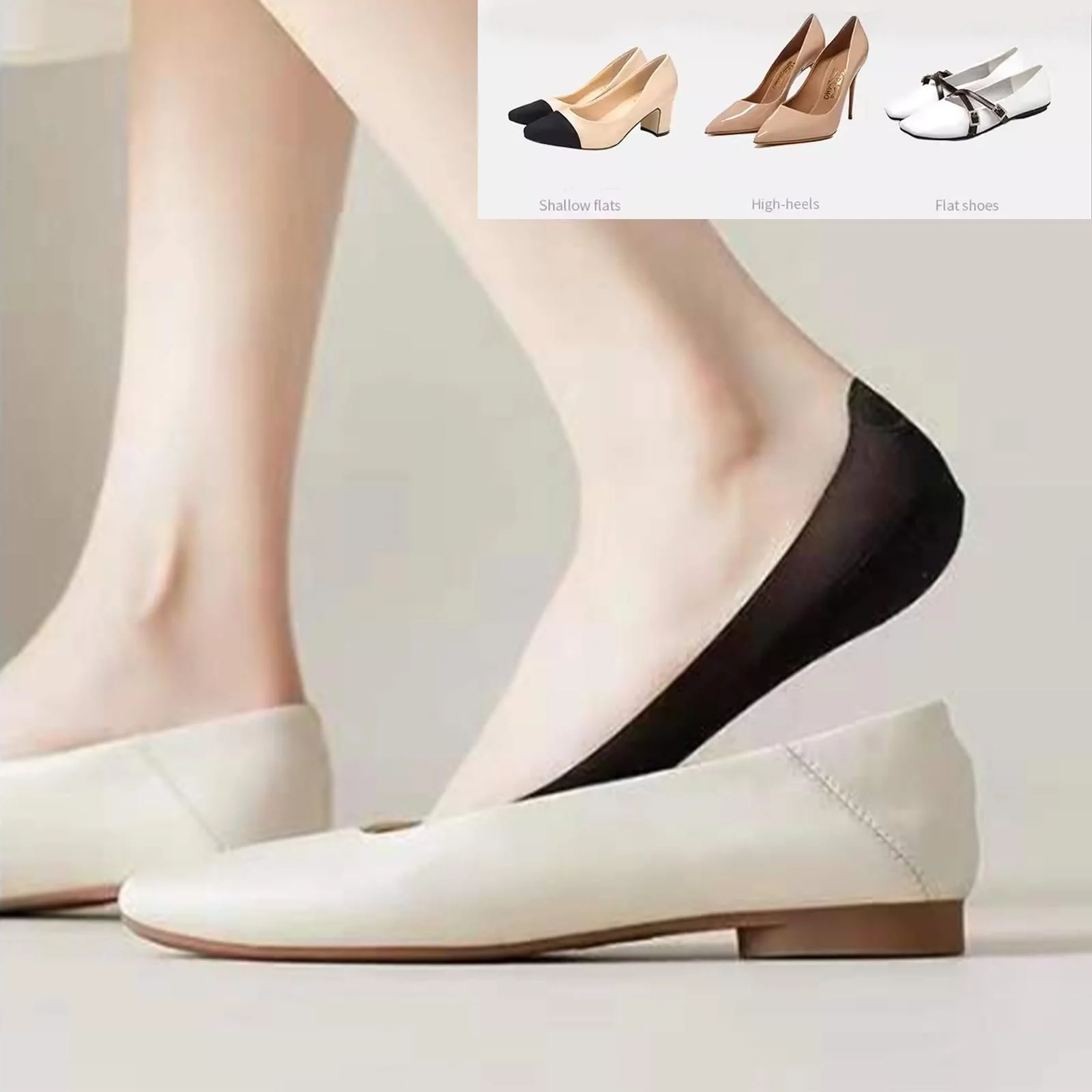 Женские носки-подследники 8 пар Белый, бежевый, серый и черный размер 38 - 42, фото №7