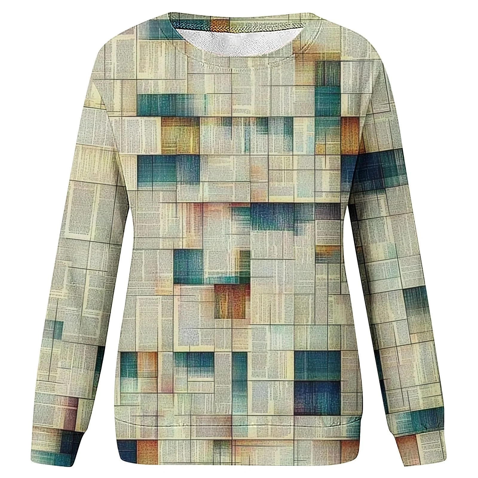 Свитшот Komiseup Oversize Y2K Пуловер без капюшона, с длинными рукавами, круглый вырез, Longshirt, Sportshirt, винтажный клетчатый узор, осенне-зимний, повседневный, легкий флисовый пуловер 02, фото №4