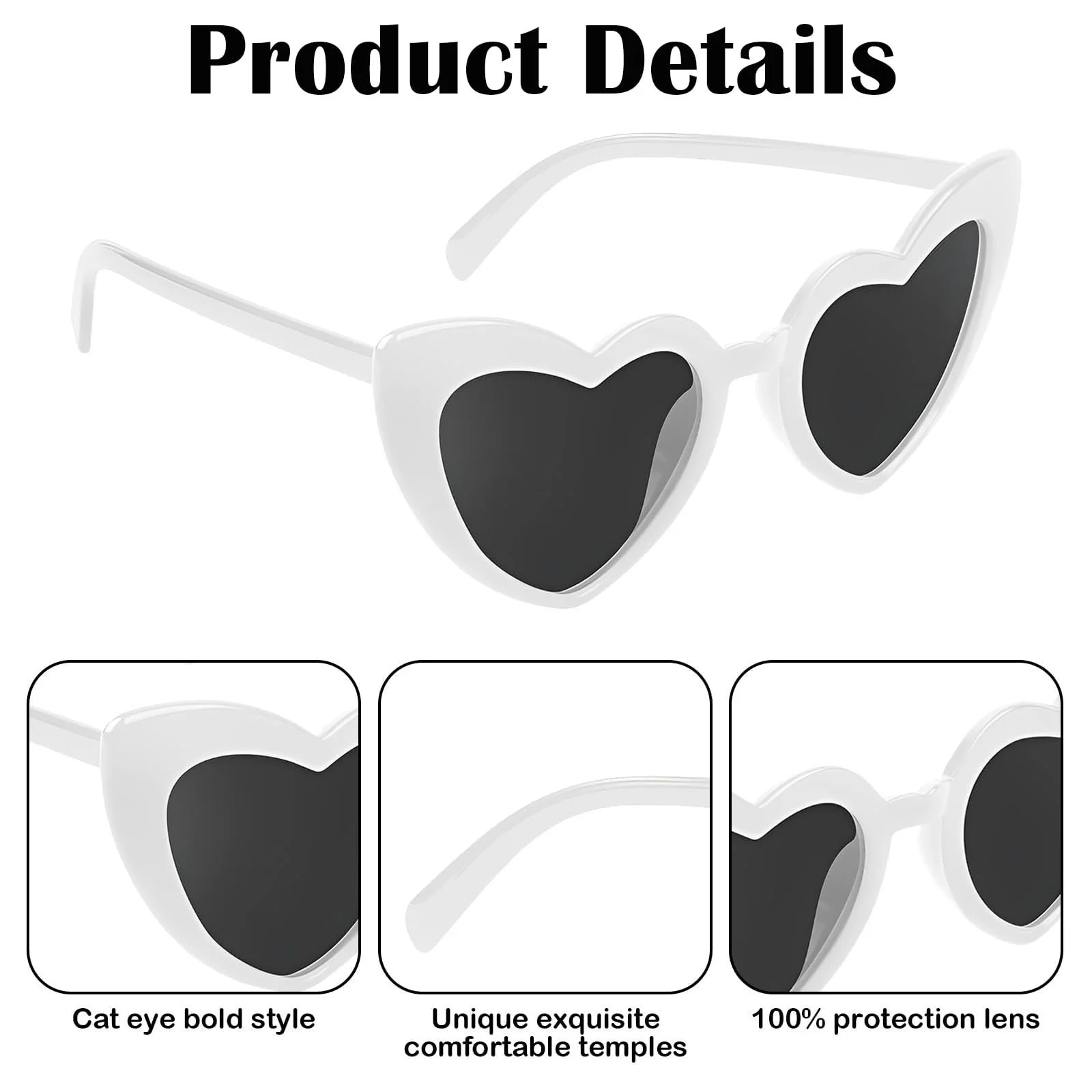 Солнцезащитные очки LIURFLNC Сердце Черный, Серый, Белый, 6 шт, фото №3