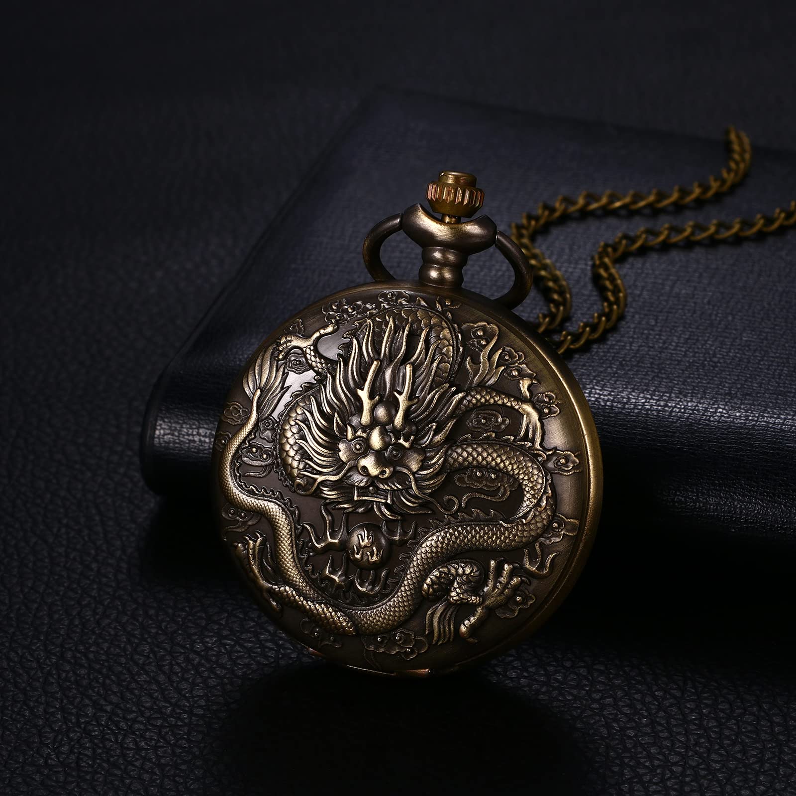 Дополнительные карманные часы Avaner Chain Dragon Elk Flowers Аналоговые кварцевые с арабскими цифрами для женщин и мужчин, фото №3