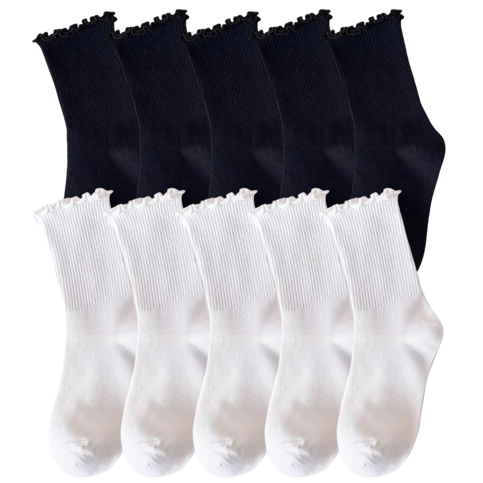 Носки с рюшами, 10 пар, хлопковые, бело-черные, размер 35-42, фото №1
