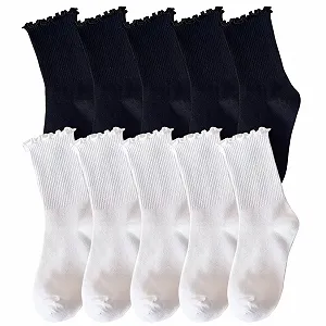 Шкарпетки з рюшами, 10 пар, бавовняні, біло-чорні, розмір 35-42 - Фото 1