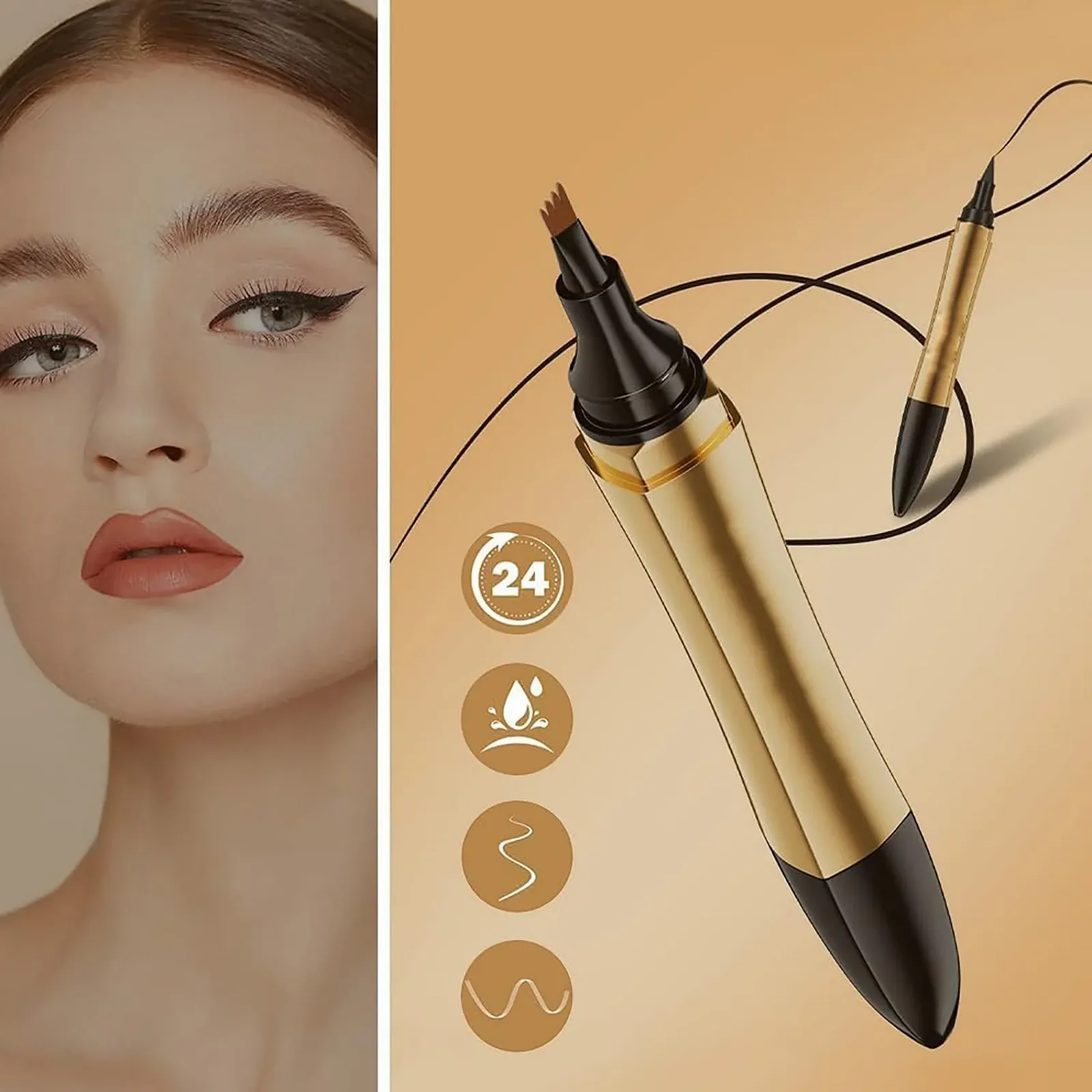 Карандаш для бровей 2-в-1 Magic 3D Microblading с эффектом татуажа, 4 зубчика с подводкой для глаз, многофункциональный карандаш для бровей с двойной головкой, долговечный водостойкий инструмент для макияжа Светло-коричневый, фото №4