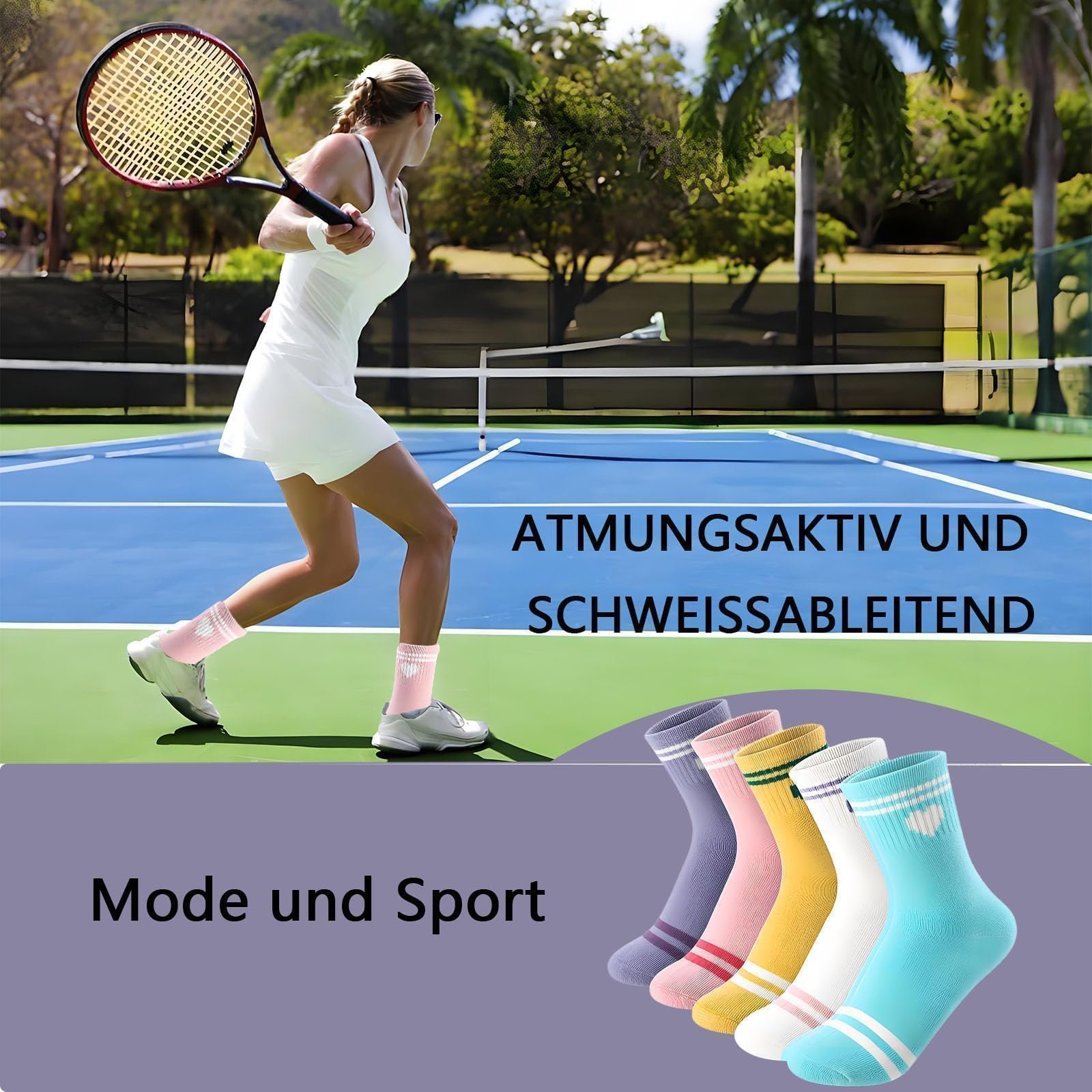 Теннисные носки с сердечками Дышащие 5 пар 36-42 Фиолетовый, Белый, фото №6