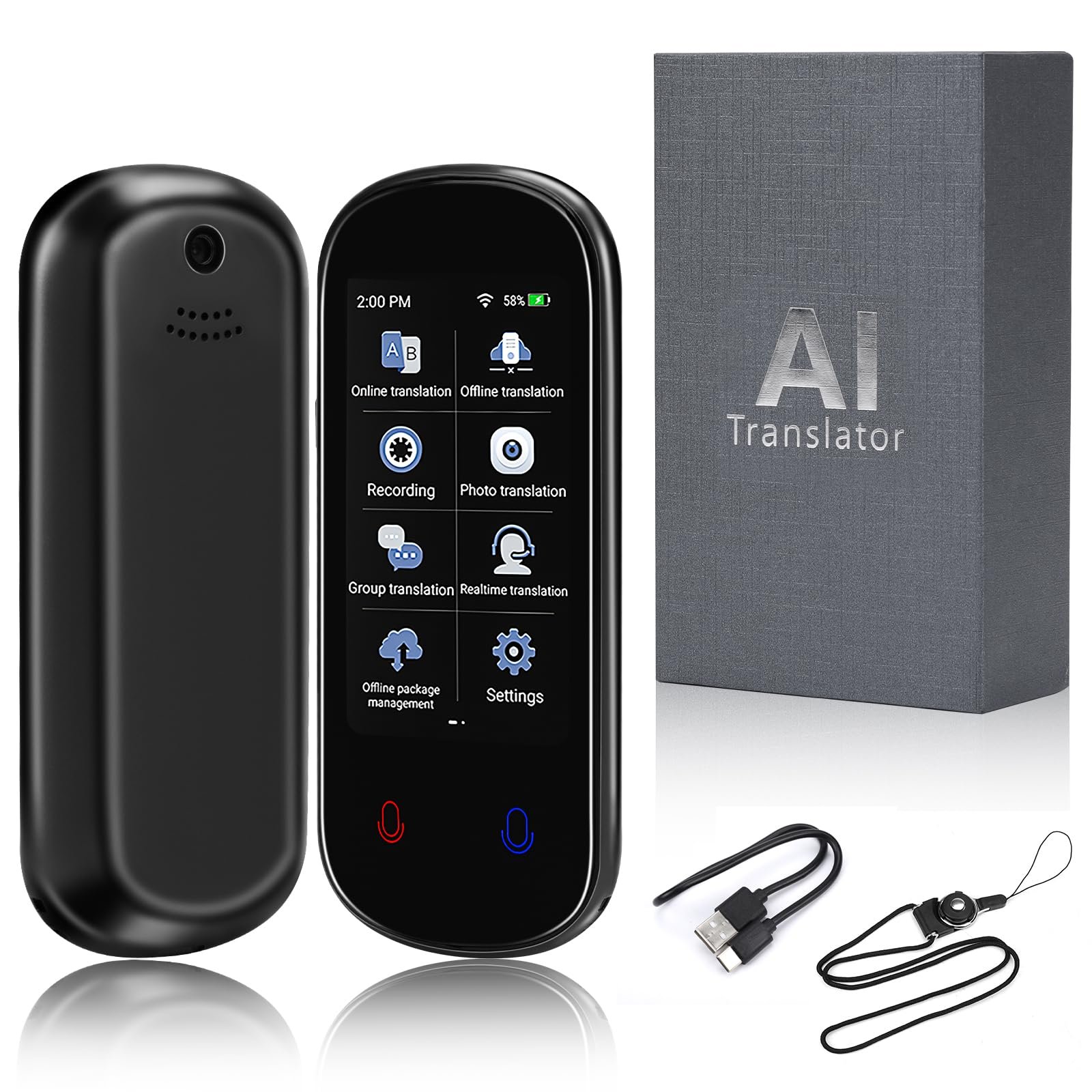 Інтелектуальний голосовий перекладач Z2 138 мов, 3-дюймовий HD сенсорний екран Акумулятор 1500 mAh WiFi, фото №1