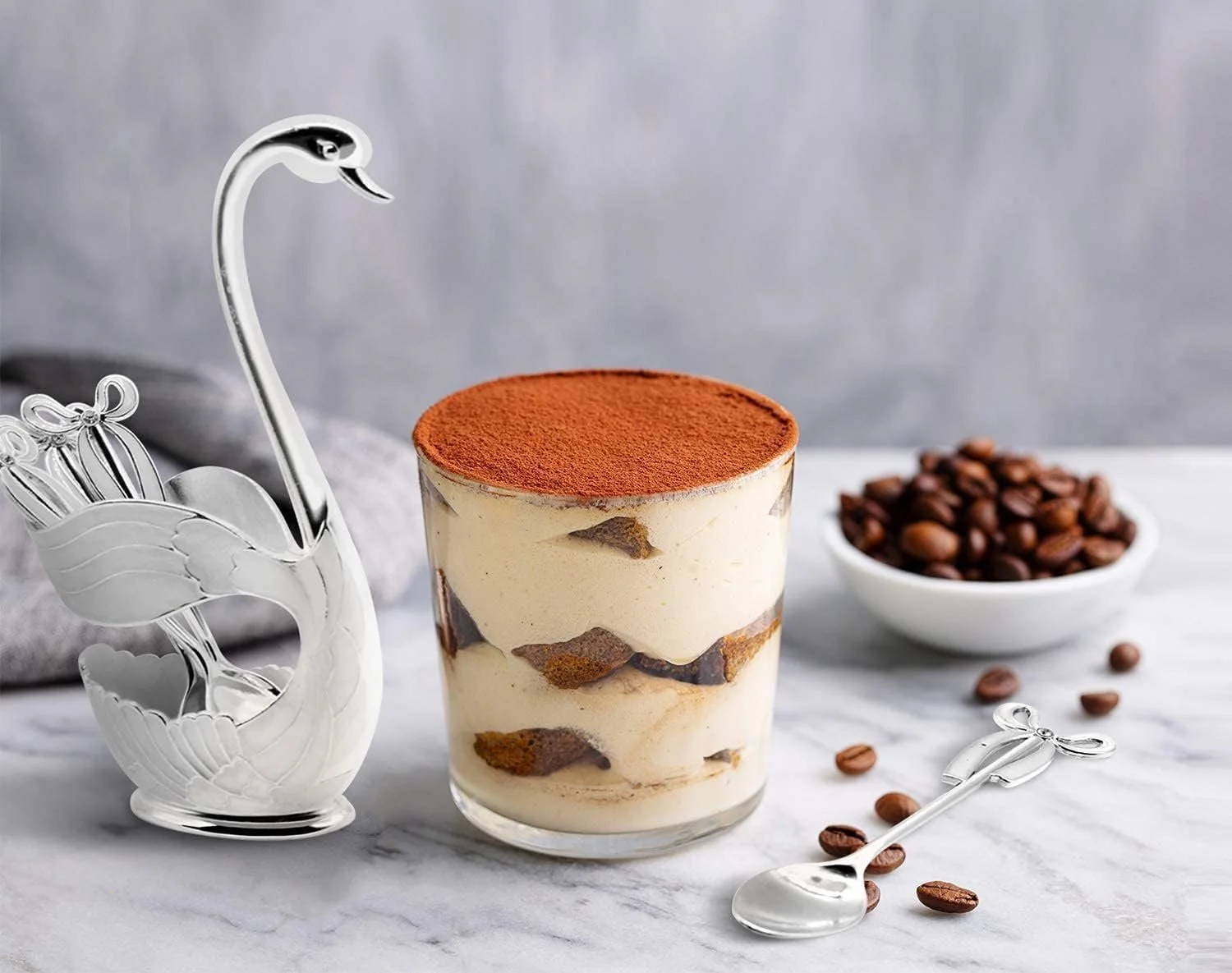 Ложка для кави з підставкою у формі лебедя набір 6 шт. Сріблястий (3 ложки, 3 виделки), фото №4