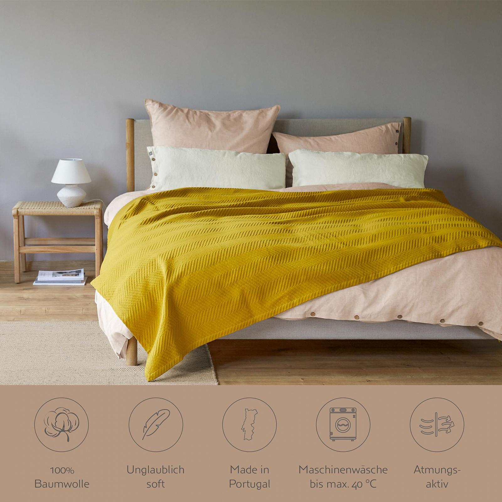 Покрывало хлопковое Urbanara Lixa Горчично-желтый, 275 x 265 см, фото №3