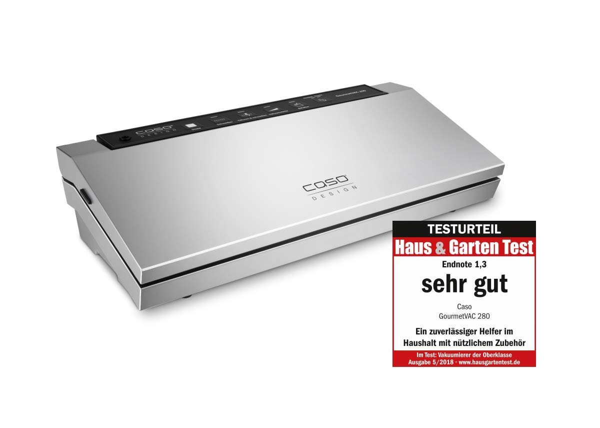 Вакууматор CASO GourmetVAC 280 з подвійним зварюванням та регулюванням часу зварювання. У комплекті 10 пакетів 20 x 30 см та набір професійної вакуумної плівки 1: фольгований пакет 50 x 20 x 30 см, рулон фольги 1x 20 x 600 см, 1x 30 x 600 см, фото №2