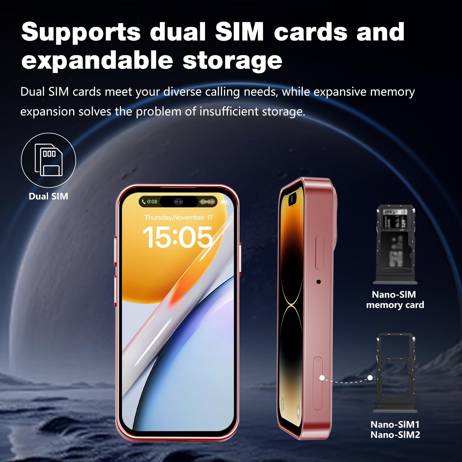 Смартфон Android 14 4.0 дюйма 3GB+32GB Pink, фото №6