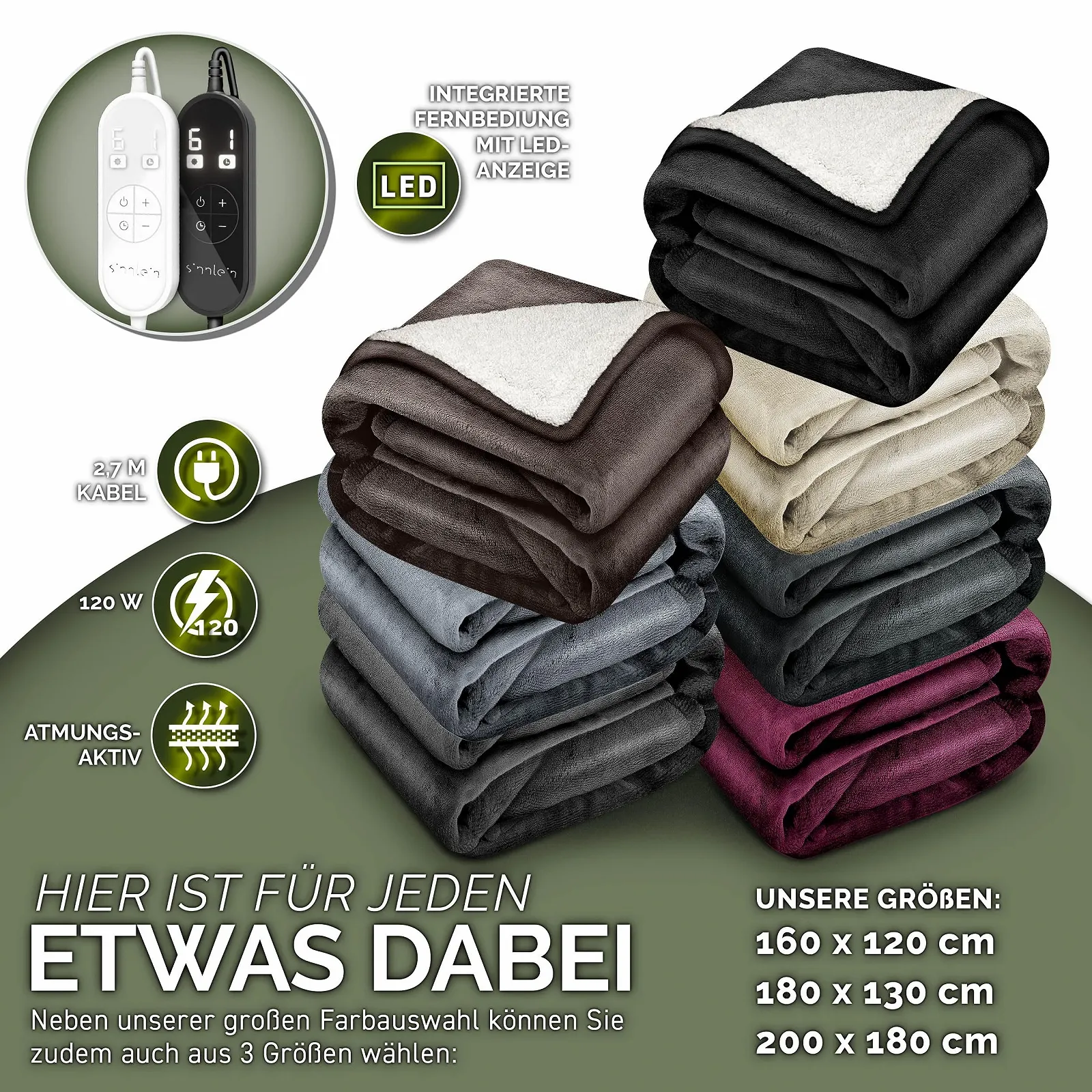 Електрична ковдра sinnlein 160 x 120 см з таймером, фото №7