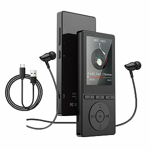 MP3-плеєр 64GB Bluetooth 5.3, MP3-плеєр з динаміком, відтворенням музики, диктофоном, електронною книгою, HiFi звуком, навушниками, підтримкою TF-карти 128GB, чорний - Фото 1