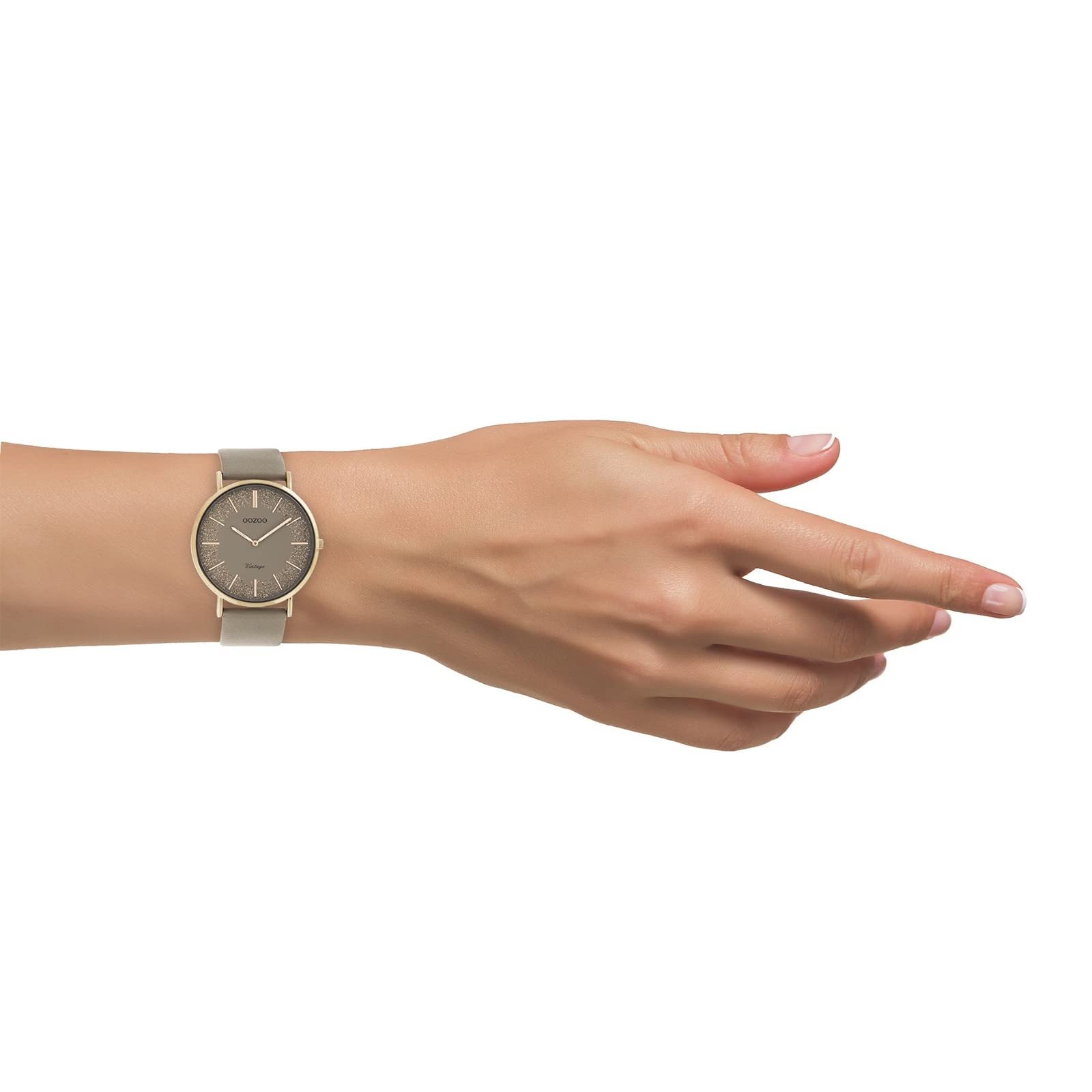 Женские часы Oozoo Flat Vintage Кожаный ремешок Блестящие элементы на циферблате 40 мм, фото №6