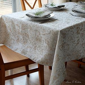 Скатертина Linen & Cotton Cervo жакардова дамастова зі 100% льону 147x250 см synthetic.ua - Фото 1