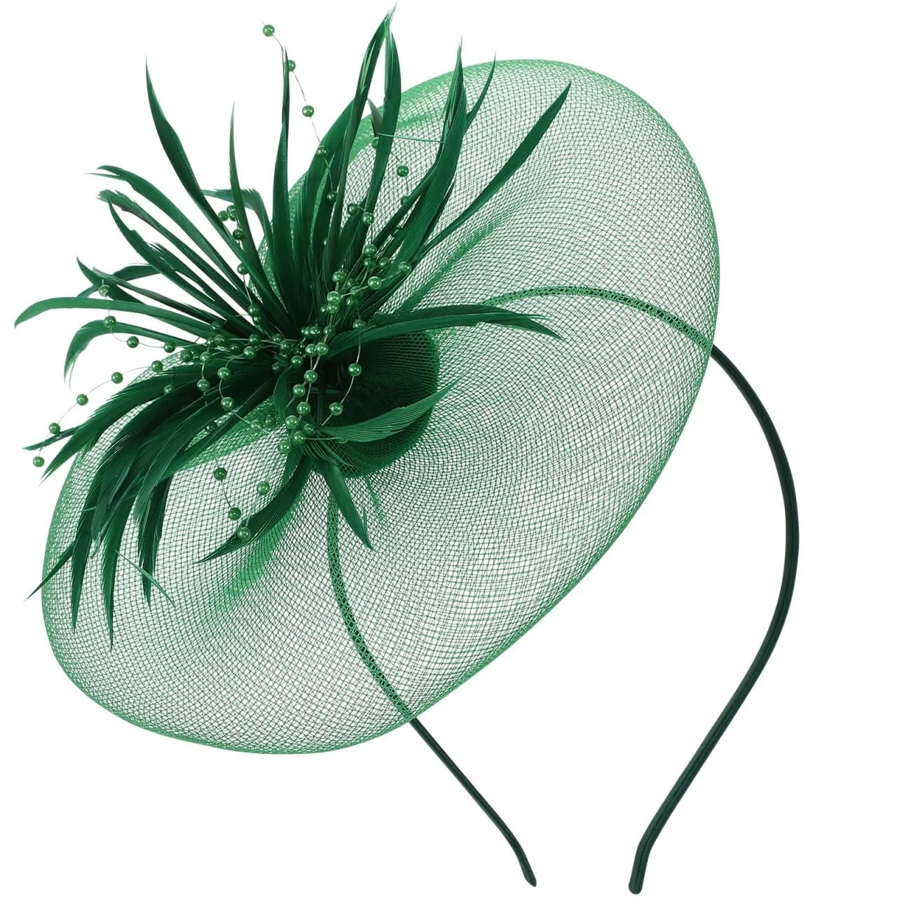 Обруч-капелюшок для вечірки ABOOFAN з сіткою та пір'ям, зелений, фото №1
