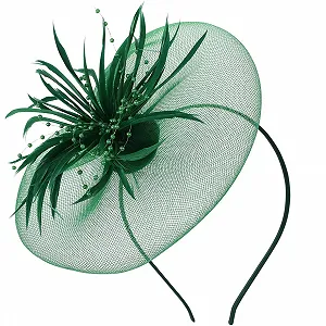 Обруч-шляпка для вечеринки ABOOFAN с сеткой и перьями, зеленый - Фото 1