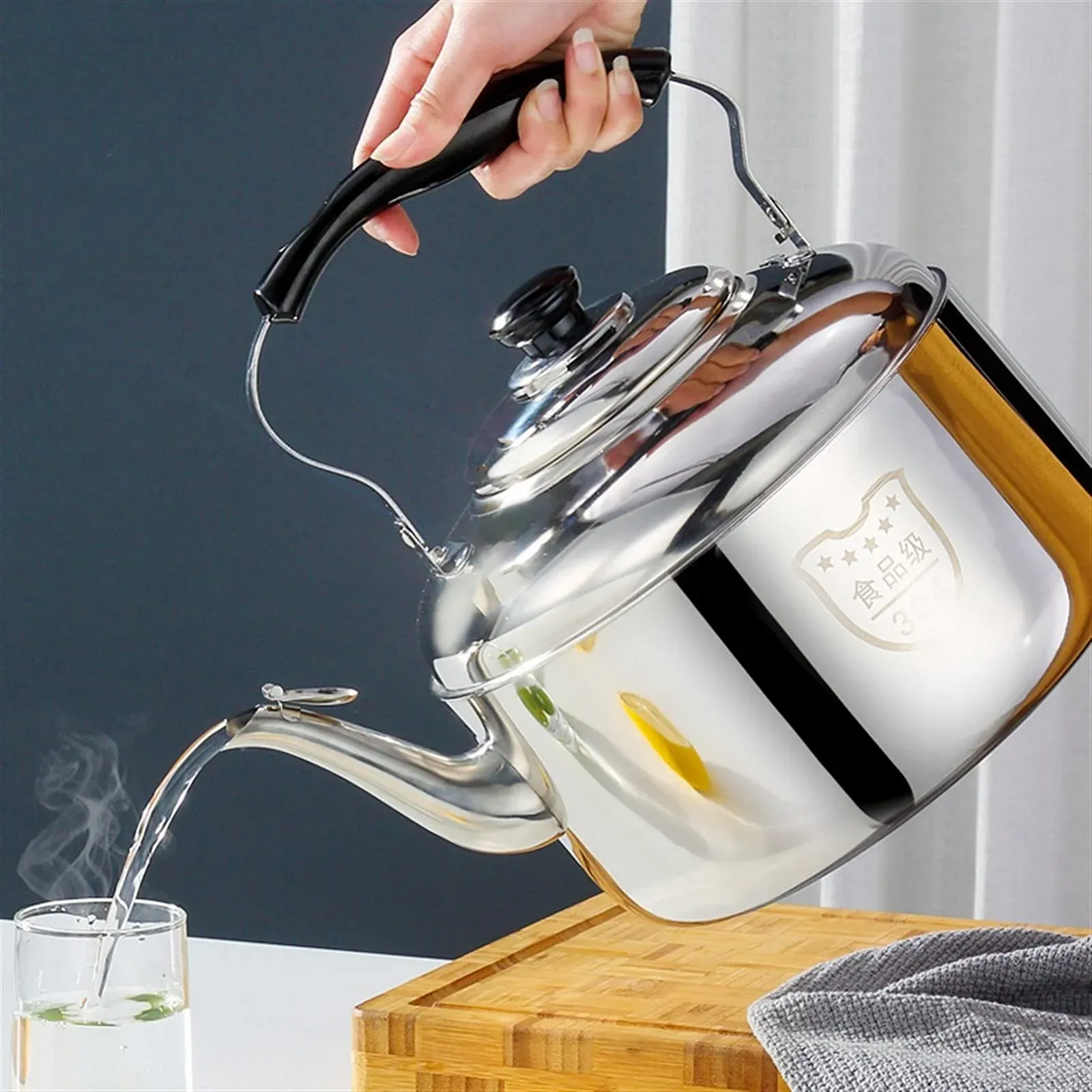 Чайник з нержавіючої сталі з потовщеним свистком, для газової побутової плити, індукційної плити, 4 л, фото №3 Чайник з нержавіючої сталі з потовщеним свистком, для газової побутової плити, індукційної плити, 4 л, фото №3