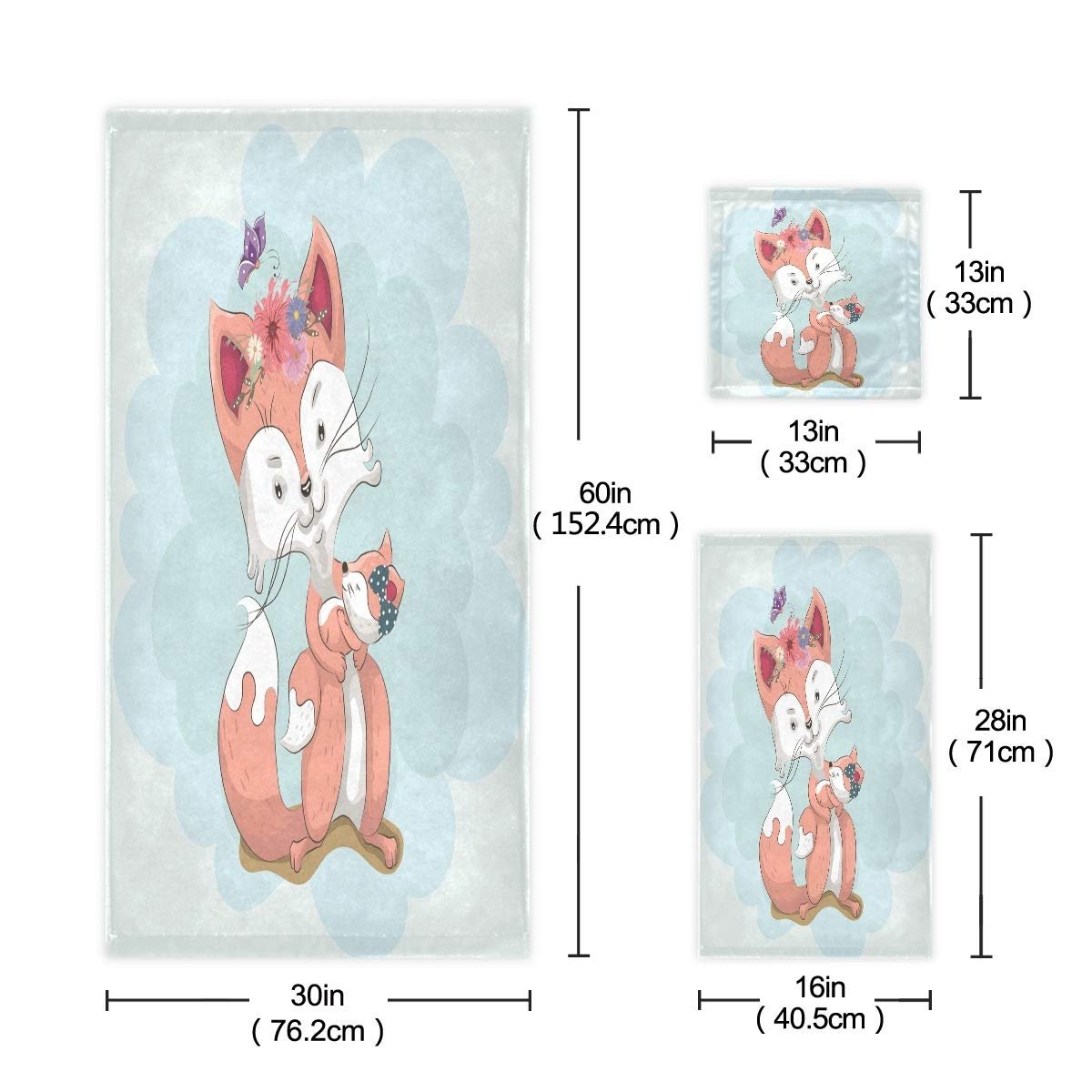 Набір рушників BEUSS Blue Butterfly Fox Family 3 шт. 100% бавовна, фото №3