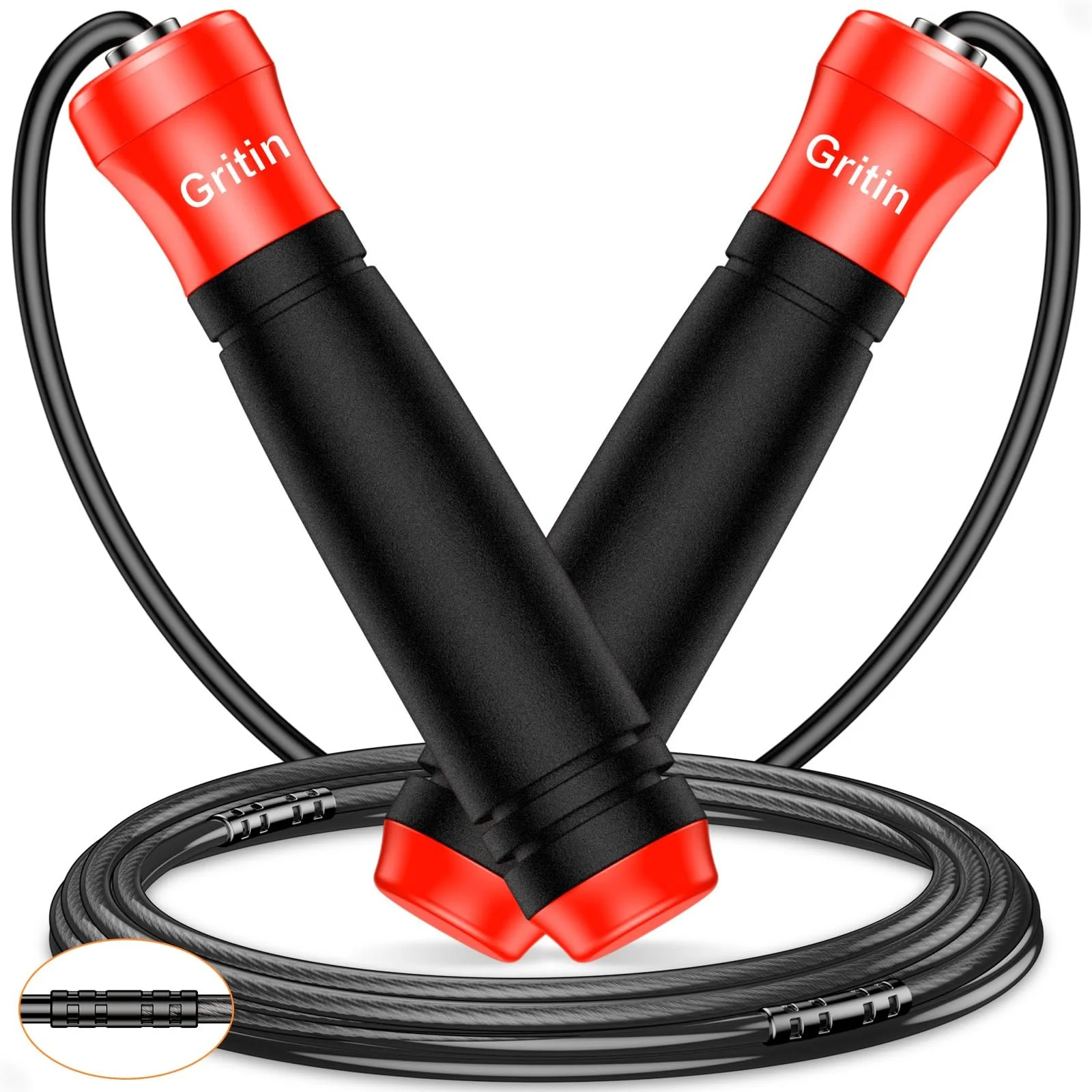Скакалка Gritin Speed Rope регульована з маркуванням довжини та ергономічними ручками 3 м, фото №1