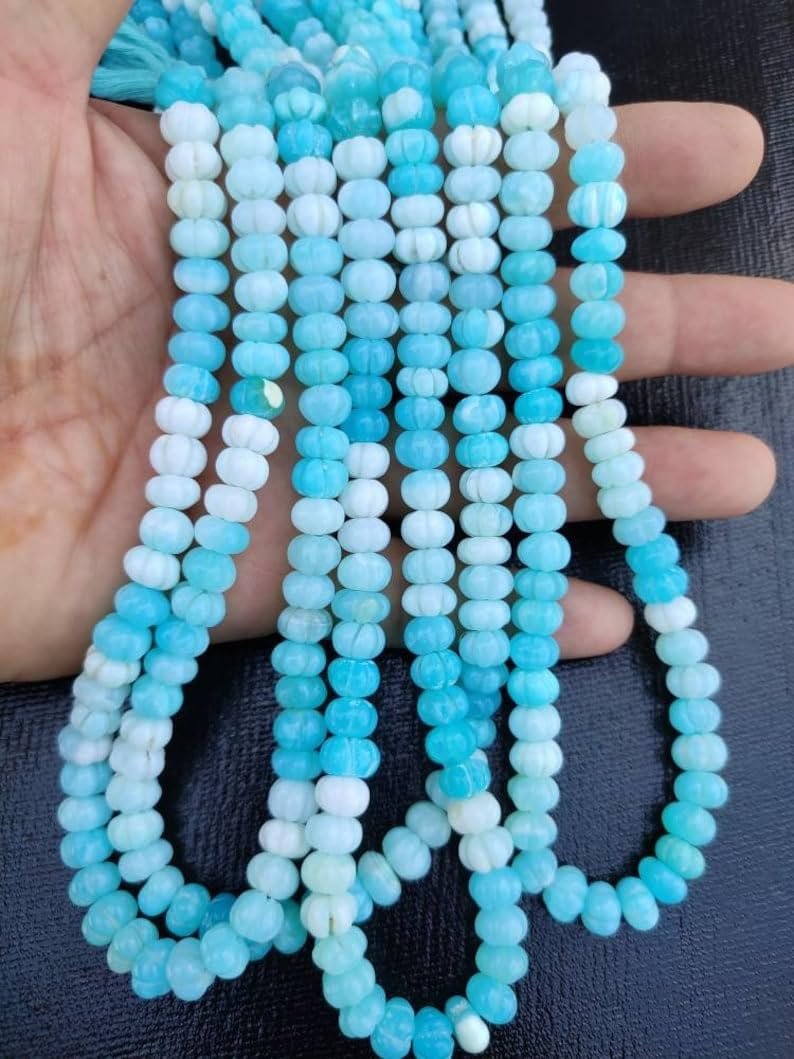 Бусины из натурального перуанского опала, гладкие, арбуз, 8.5-9 мм, нить длиной 40.6 см, ожерелья, браслета, фото №1