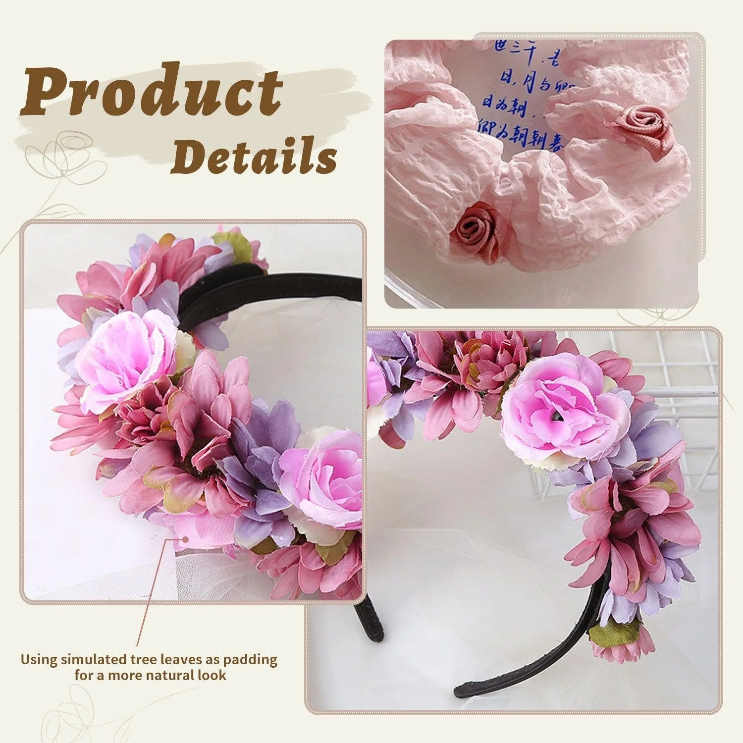 Обруч для волосся з трояндою та резинка для волосся з трояндою, фото №3