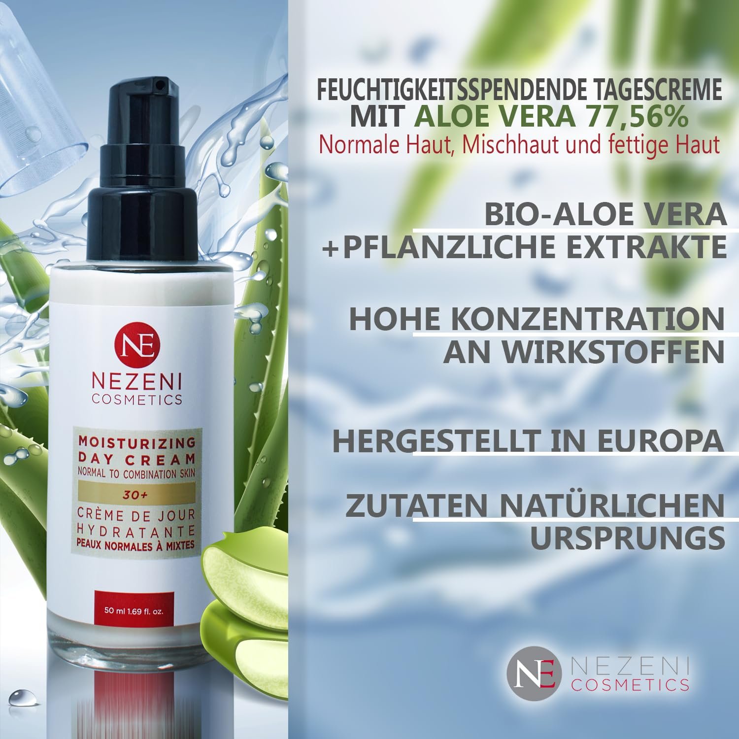 Зволожувальний крем для обличчя Nezeni Aloe Vera 79.70% 17 активних інгредієнтів для нормальної, жирної та комбінованої шкіри, фото №8