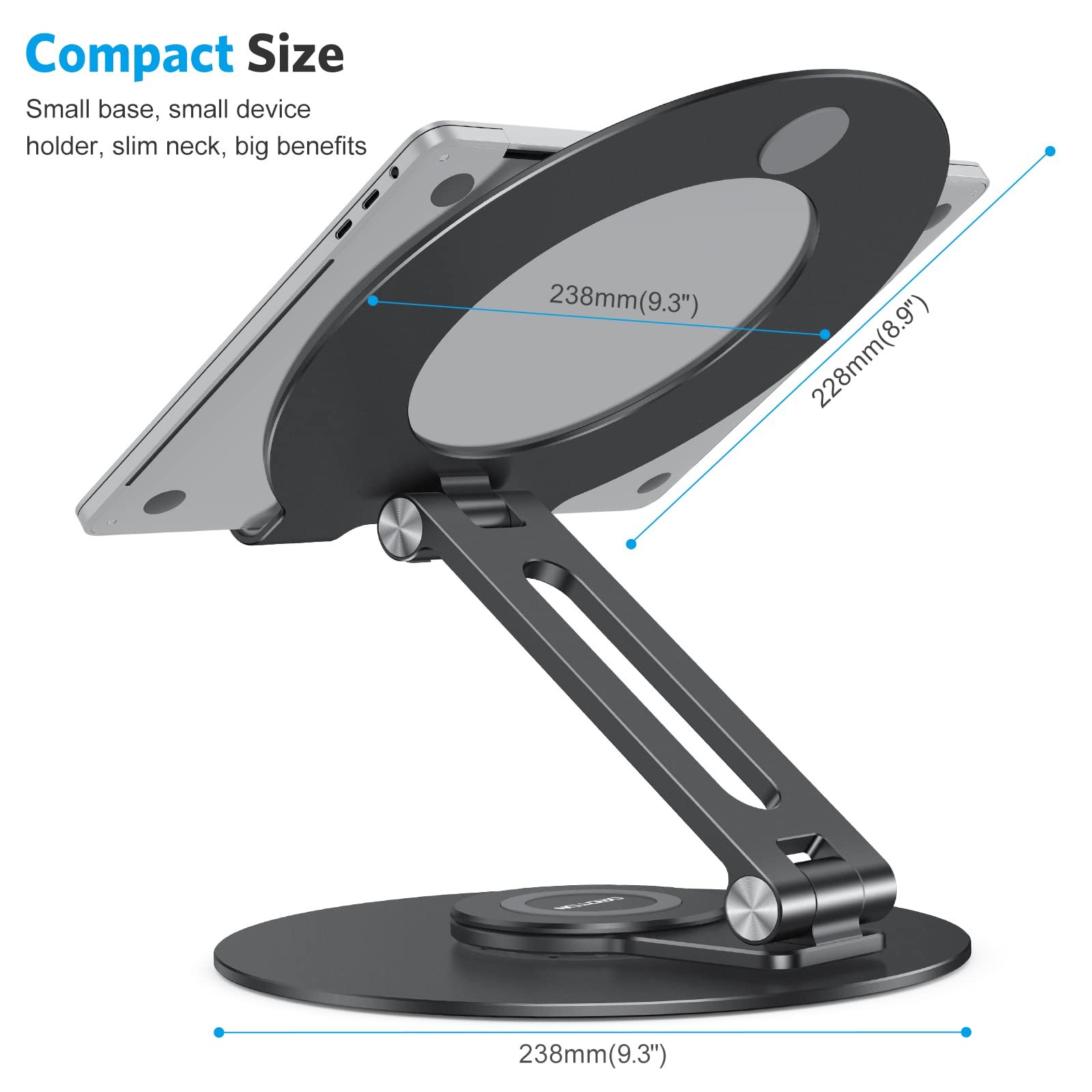 Підставка для ноутбука OMOTON з обертовою на 360 градусів основою, складаний тримач, ноутбуків до 16 дюймів, чорний, фото №6