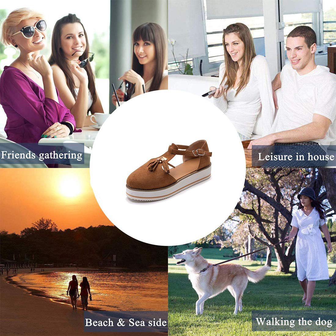 Сандалі Жіночі Платформа Шкіряні з Китицями Закритий Носок Пряжка, фото №7