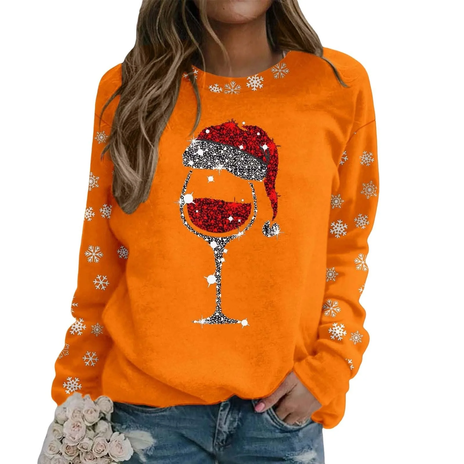 Рождественский джемпер Женская толстовка Круглый вырез Длинный рукав Принт с оленем, бокалом вина и Сантой Рождественская толстовка Рождественский джемпер Топы Рождественский пуловер, фото №3 Рождественский джемпер Женская толстовка Круглый вырез Длинный рукав Принт с оленем, бокалом вина и Сантой Рождественская толстовка Рождественский джемпер Топы Рождественский пуловер, фото №3