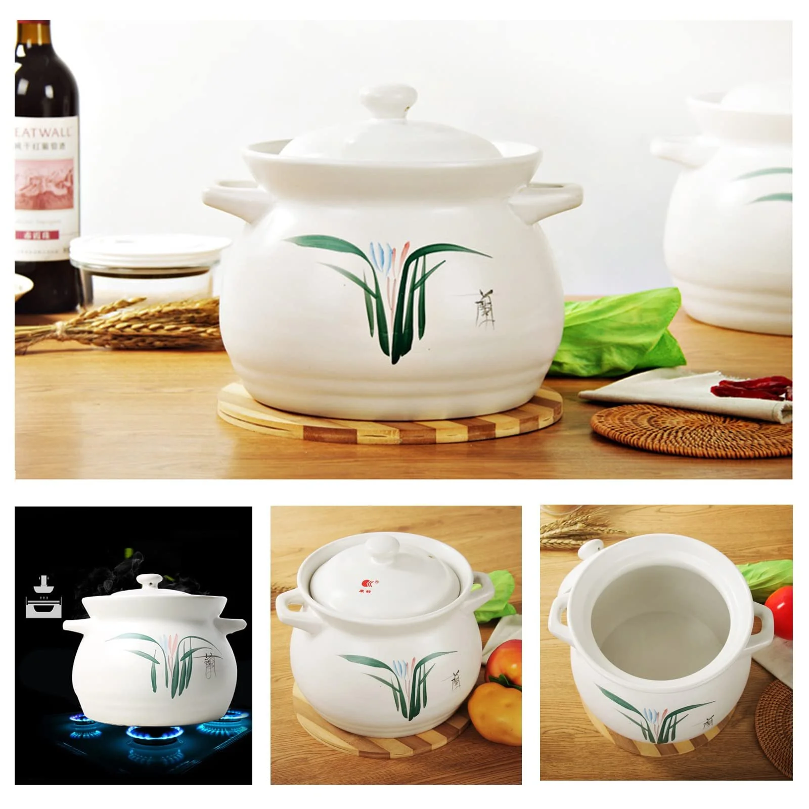 Глиняная кастрюля для запекания в китайском стиле ручной работы термостойкая антипригарная, фото №2