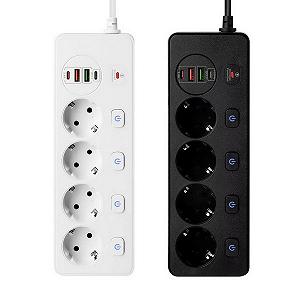 Мережевий фільтр живлення BKL 504 подовжувач 2м на 4 роз'єми 2USB 2Type-C Port synthetic.ua - Фото 1