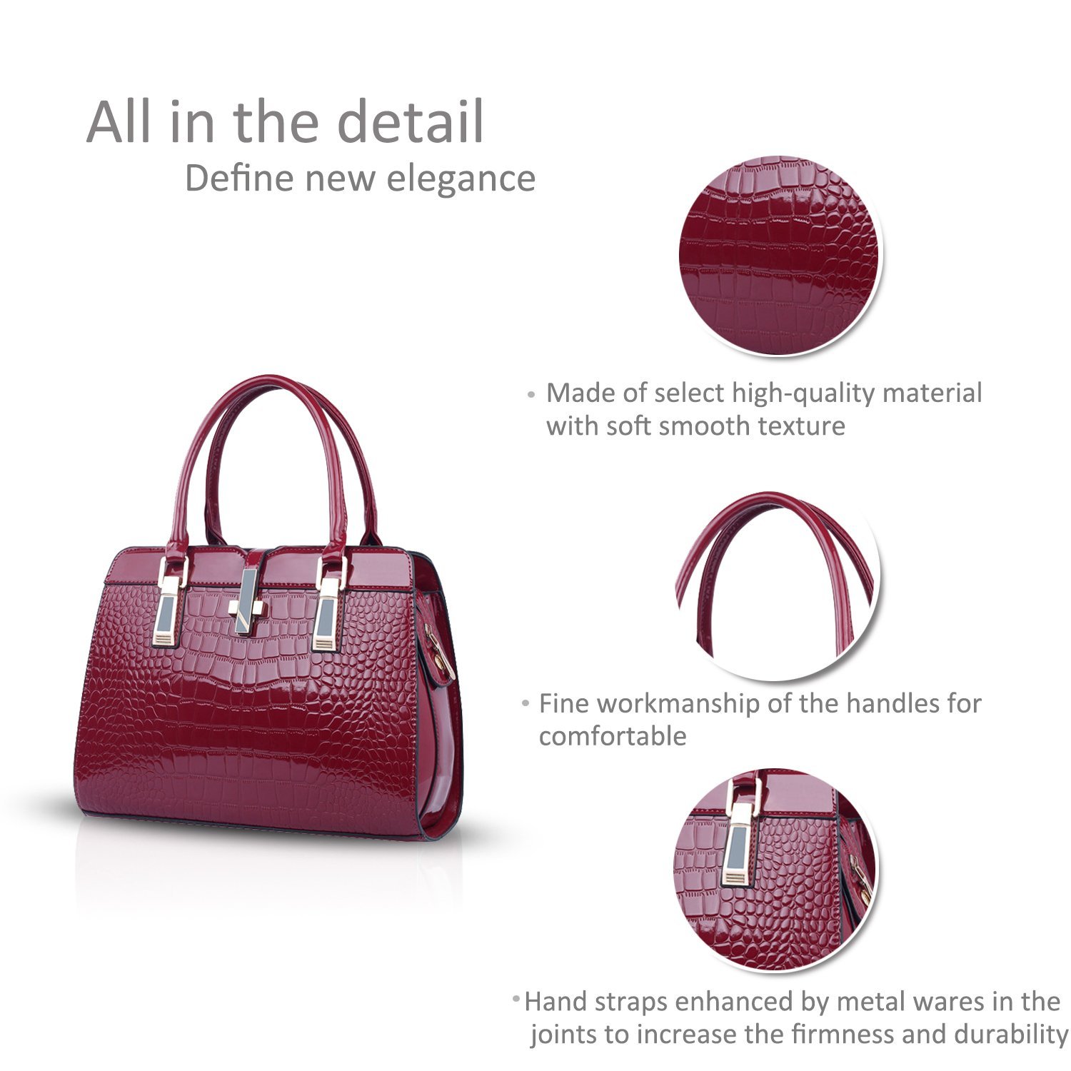 Сумка Nicole&Doris, женская, с верхней ручкой, модная, из патентованной кожи, портативная, на плечо, мессенджер, красное вино, фото №6 Сумка Nicole&Doris, женская, с верхней ручкой, модная, из патентованной кожи, портативная, на плечо, мессенджер, красное вино, фото №6