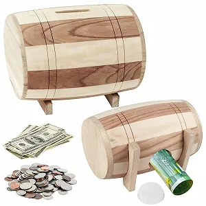 Скарбничка Дерев'яна у формі винної бочки набір 2 шт. (без замка) - Фото 1
