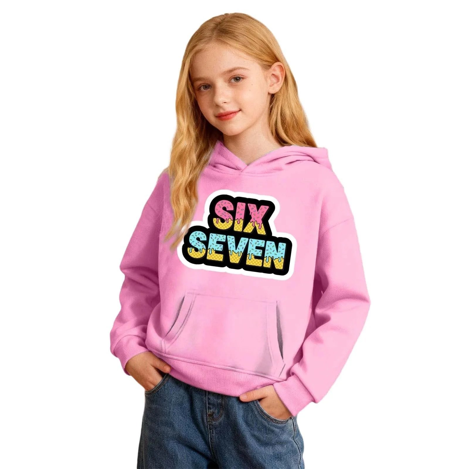 Детская толстовка с капюшоном для девочек, Флисовая теплая дышащая толстовка с милыми принтами для удобной повседневной одежды, Модная повседневная куртка, Лонгслив, фото №6