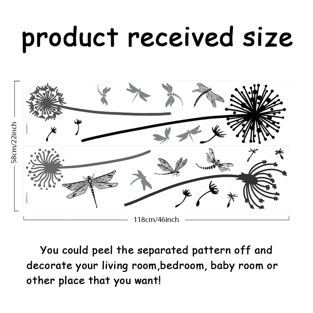 Наклейка на стіну SUPERDANT Dandelion Dragonfly 29 x 118 см Чорна, фото №2