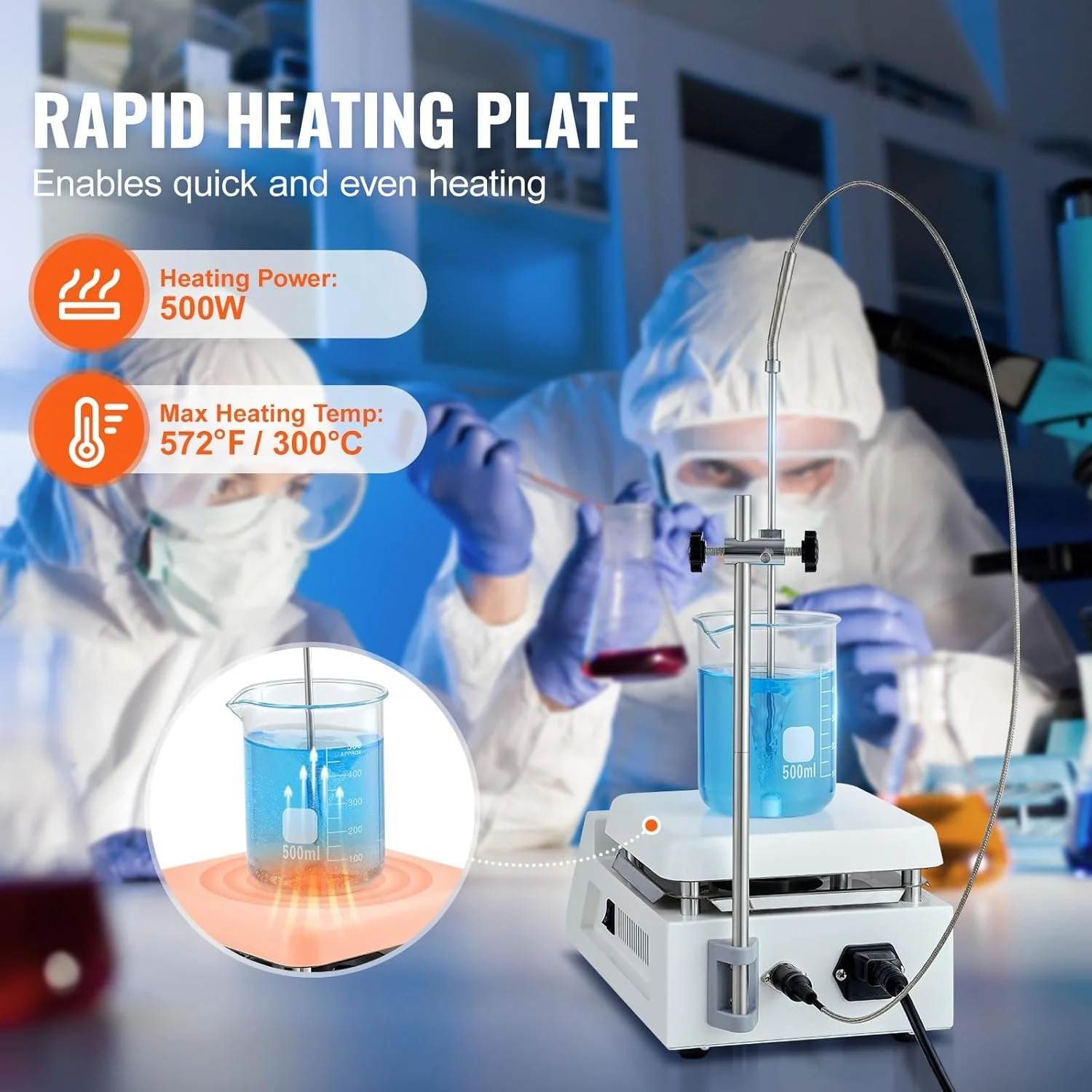 Магнитная мешалка с нагревательной поверхностью VEVOR SH-3ABE White, фото №6