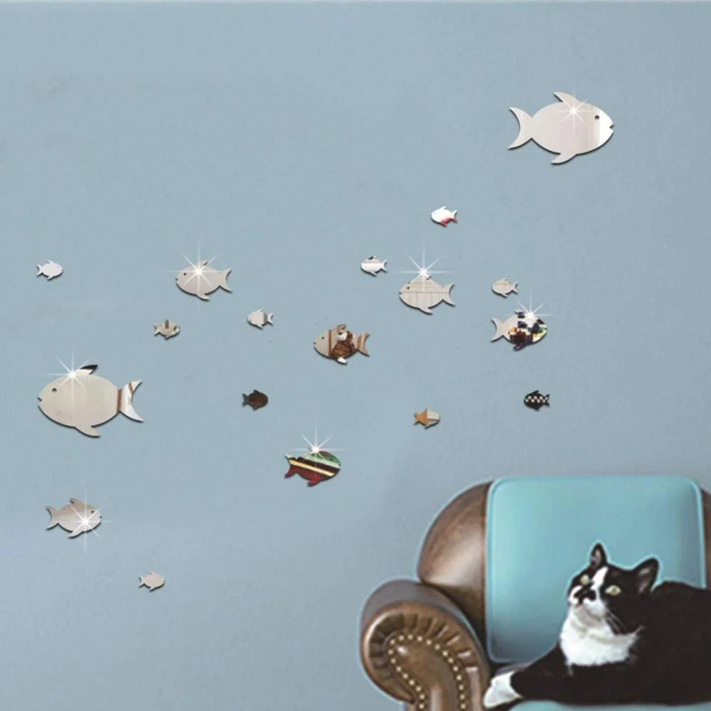 Дзеркальна наклейка на стіну Риби DIY Срібляста, фото №4