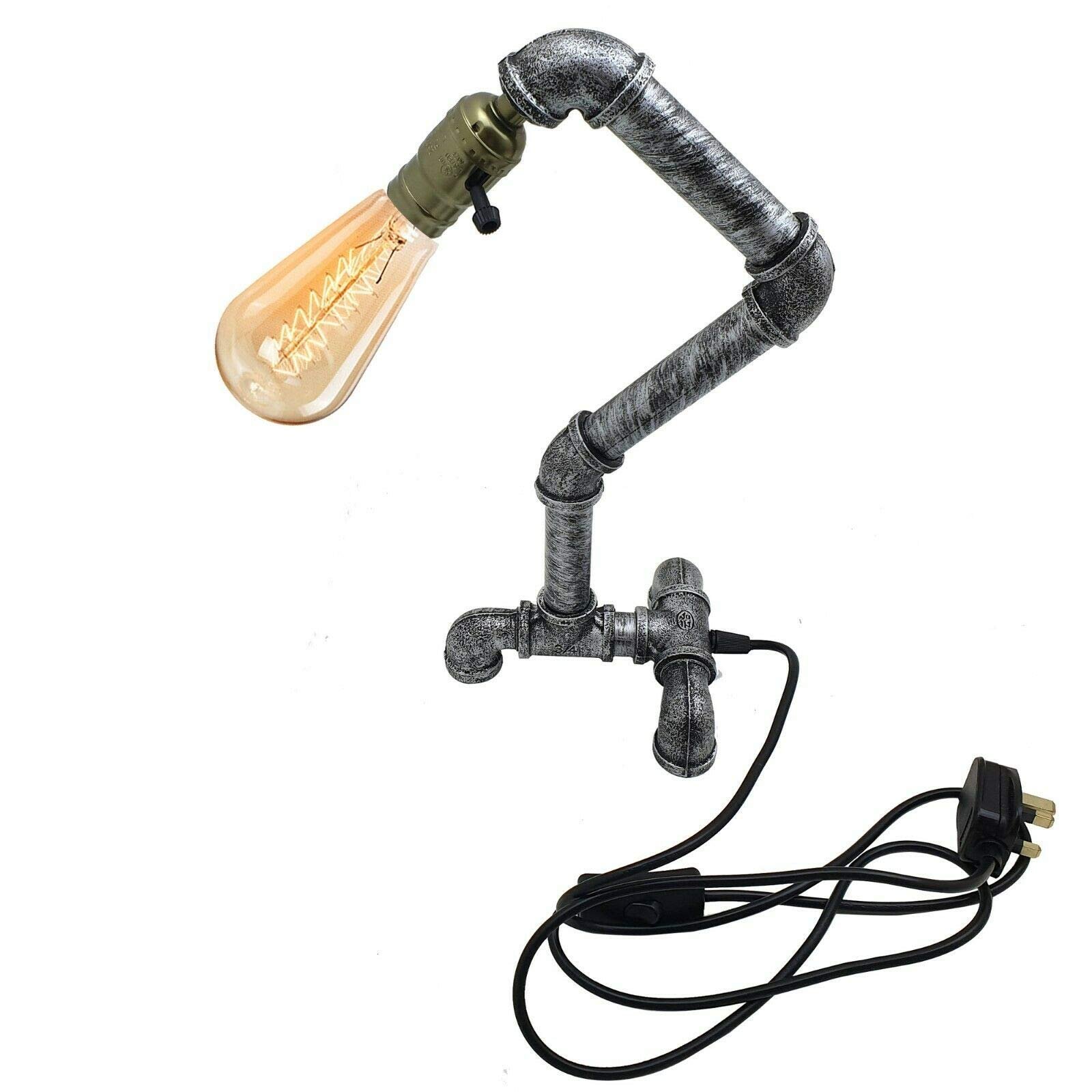 Настільна лампа Industrial Antique Style Brushed Silver Water Pipe Steampunk, фото №1